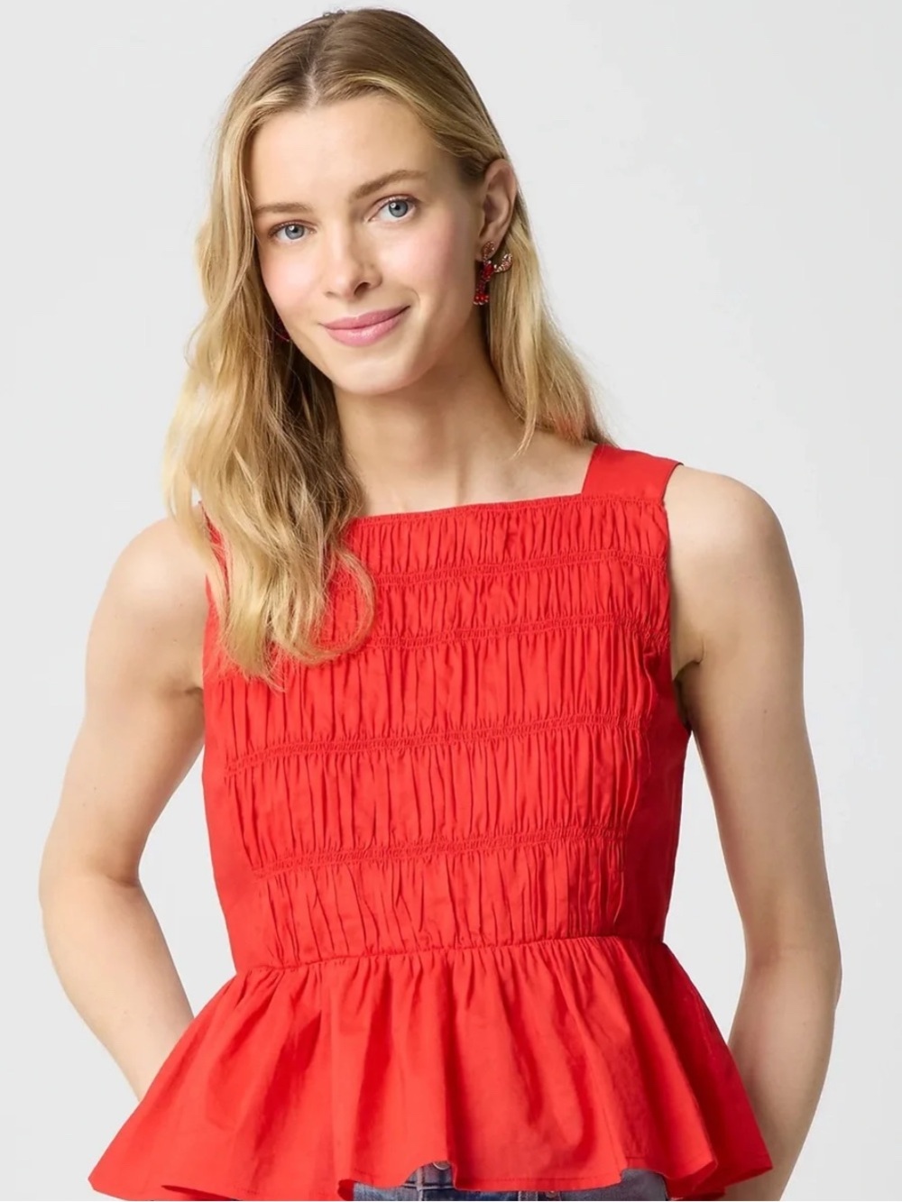 J. Crew Red Smocked Peplum Camisole